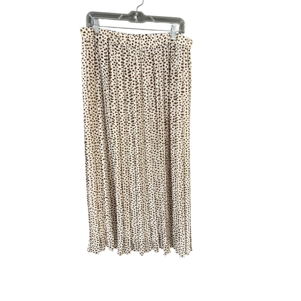 Joie Womens Large Brown Cream Abstract Animal Print Pleated Maxi Skirt Elastic